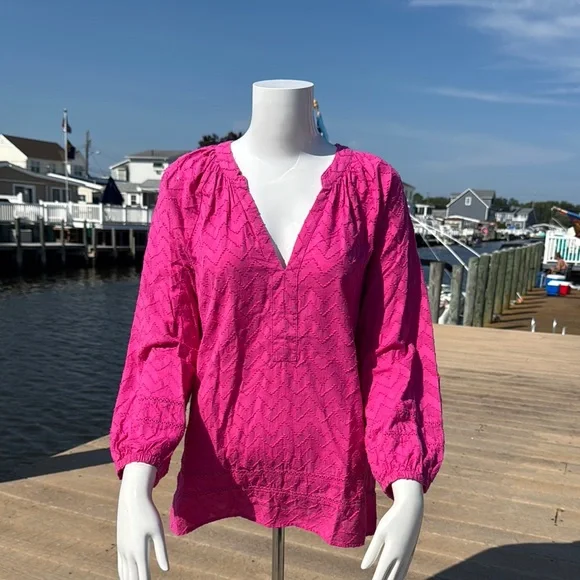 INC International Concepts Pink 3/4 Sleeve Relaxed Blouse Trina Turk - Picture 1 of 8